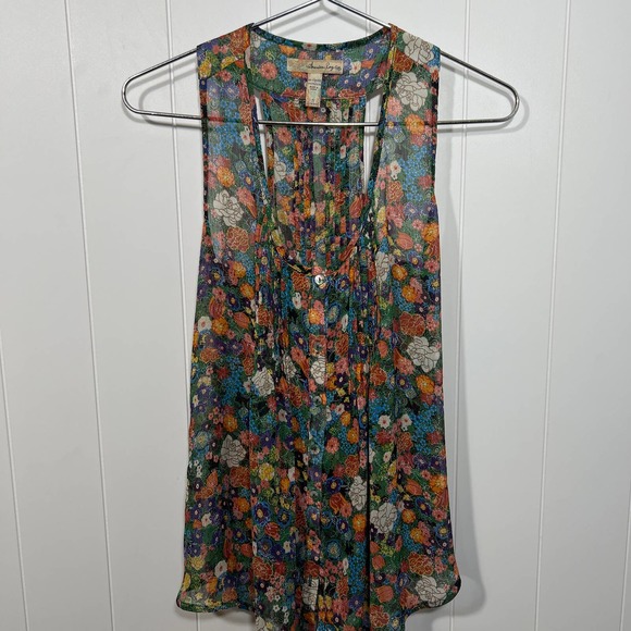American Rag‎ Cie boho green floral button tank size Small - Picture 1 of 5